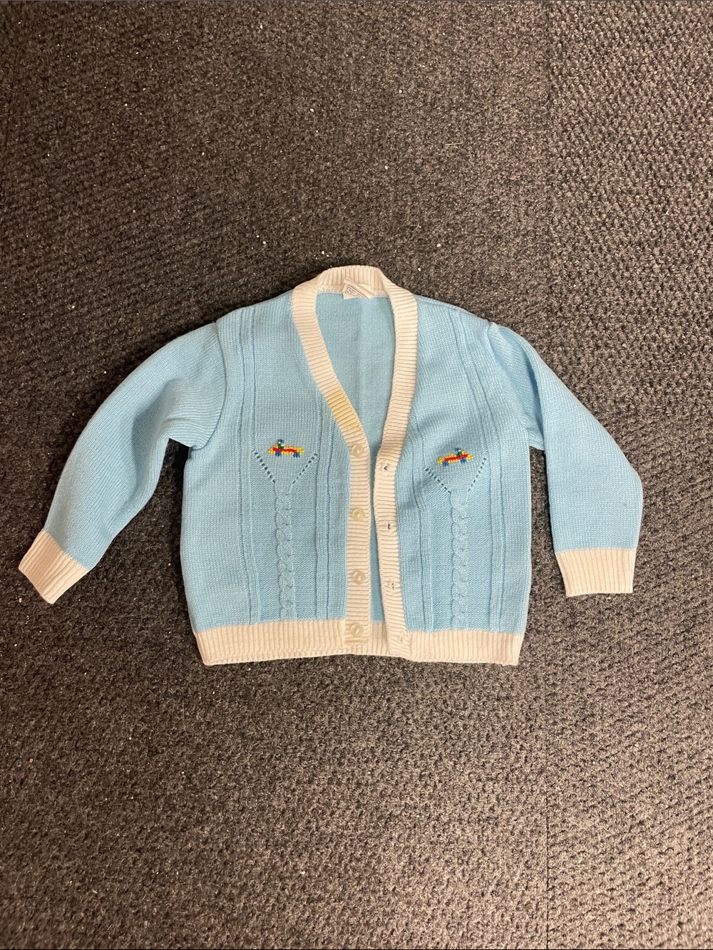 Light Blue and White Baby Sweater - 12 Months Vintage 1970s knit